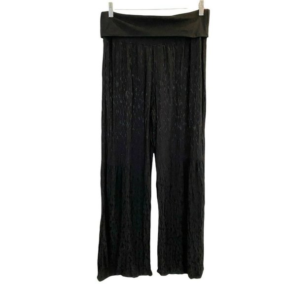 Soft Surroundings Size M Black Jacquard Wide Flare Leg Folded Elastic Waist - Picture 6 of 9